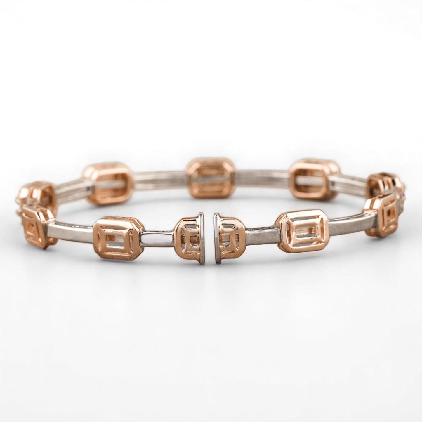 Emerald Cut Halo Bangle Bracelet