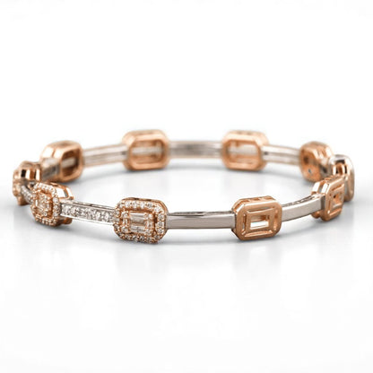 Emerald Cut Halo Bangle Bracelet