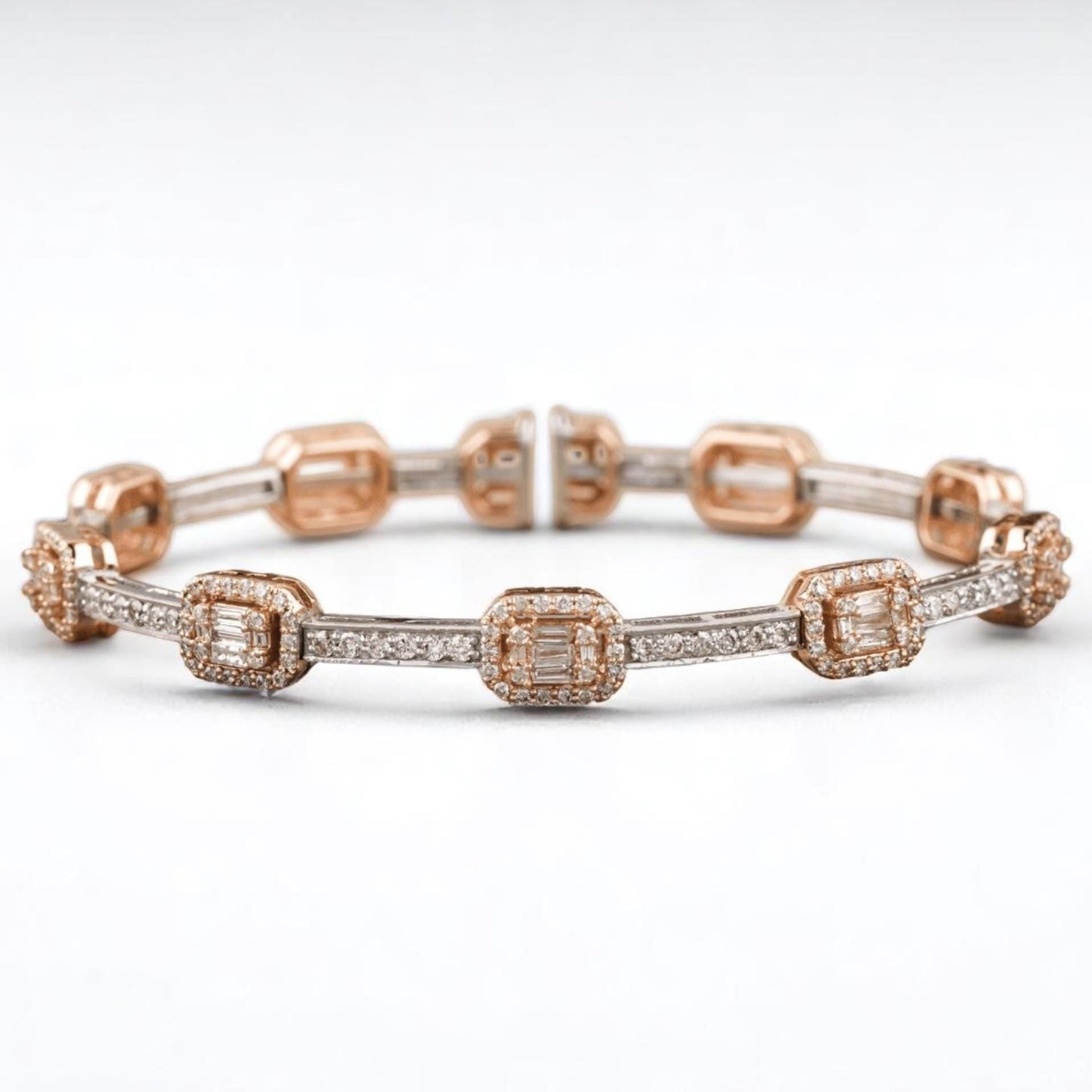 Emerald Cut Halo Bangle Bracelet