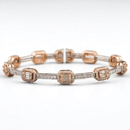 Emerald Cut Halo Bangle Bracelet