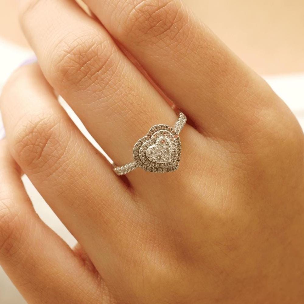 Heart Natural Diamond Cluster Proposal Ring