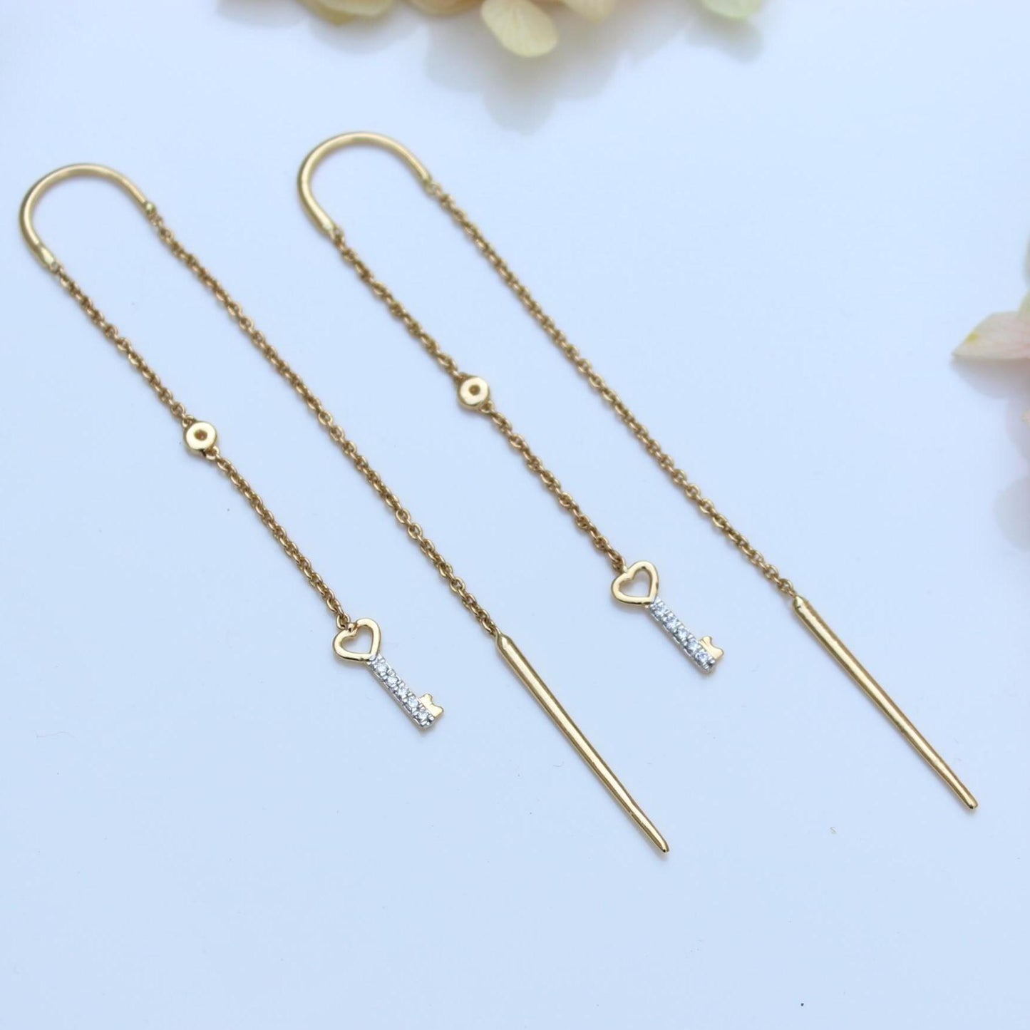Lock And Key Thread Diamond Earrings