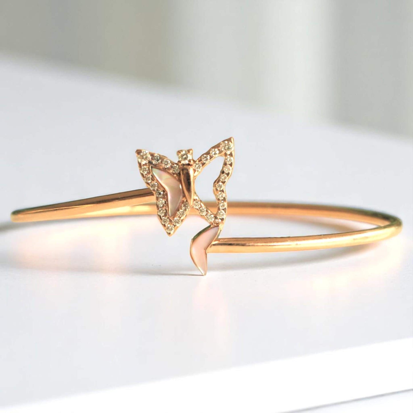 Butterfly Natural Diamond Cuff Bangle Bracelet