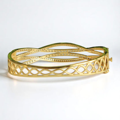Wavy Criss Cross Natural Diamond Bangle Bracelet