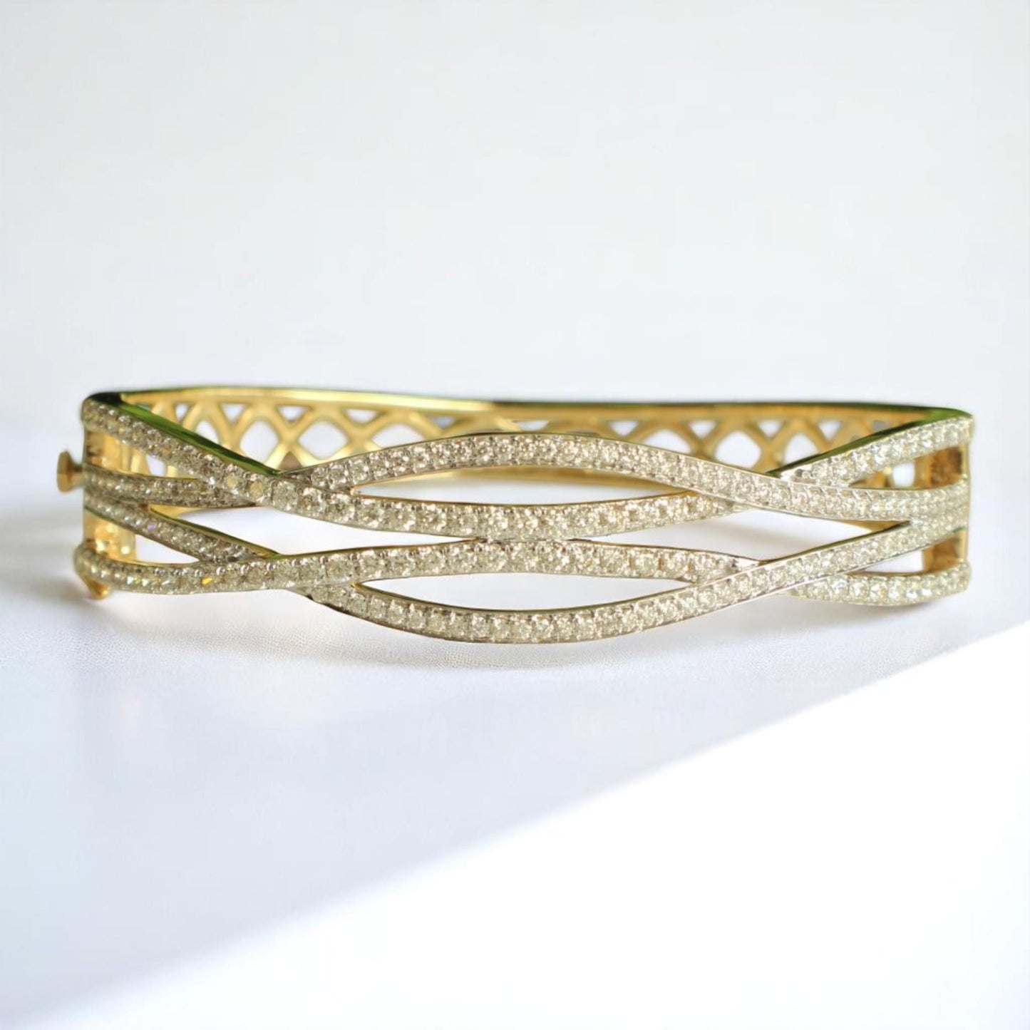 Wavy Criss Cross Natural Diamond Bangle Bracelet