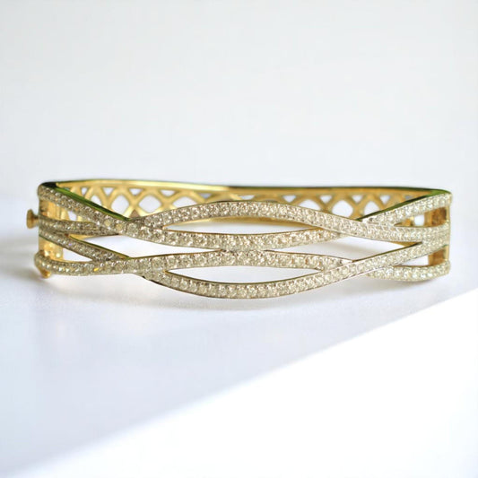 Wavy Criss Cross Natural Diamond Bangle Bracelet