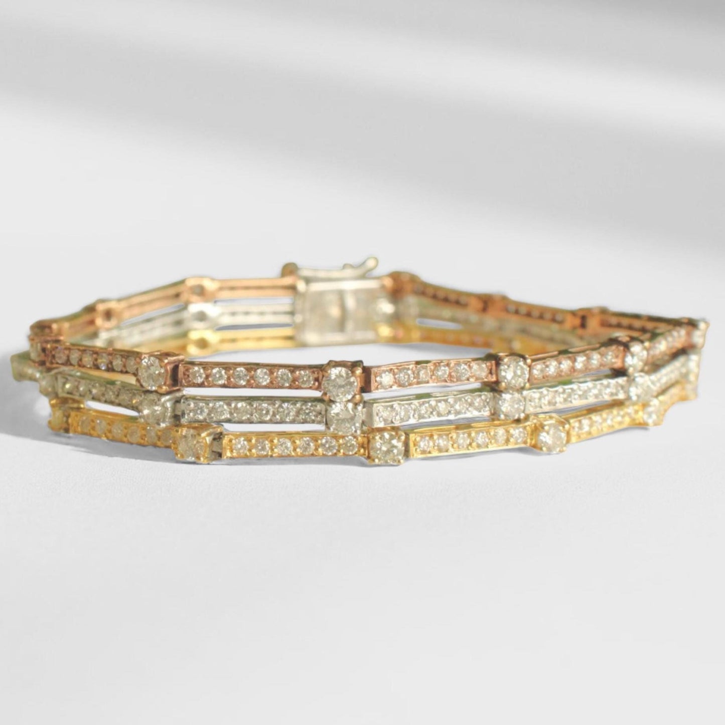 Trinity Natural Diamond Three Tone Tennis Bracelet