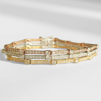 Trinity Natural Diamond Three Tone Tennis Bracelet