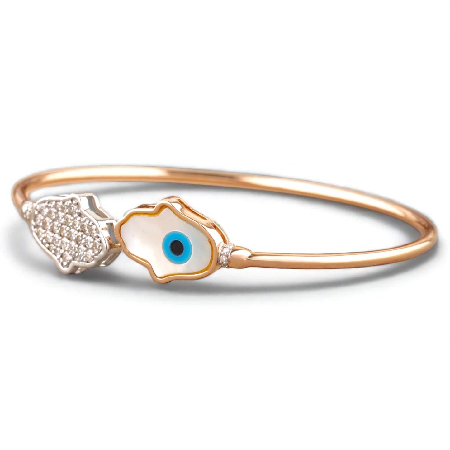 Hamsa Evil Eye Natural Diamond Cuff Bracelet