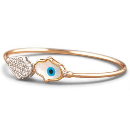 Hamsa Evil Eye Natural Diamond Cuff Bracelet