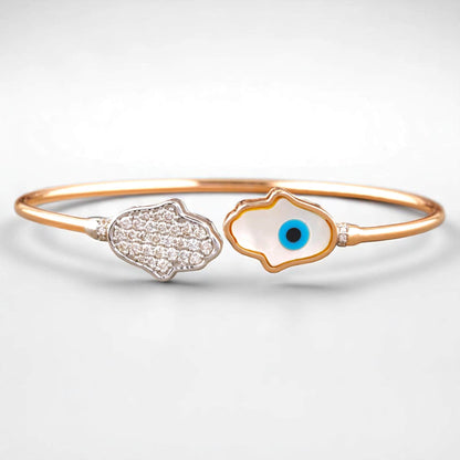 Hamsa Evil Eye Natural Diamond Cuff Bracelet