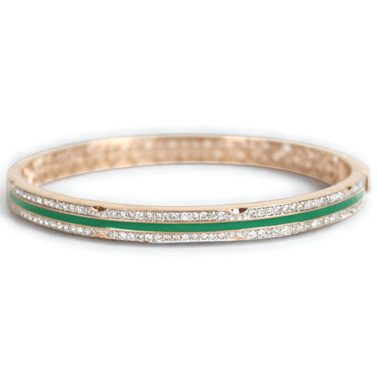 Green Enamel Natural Diamond Bangle Bracelet