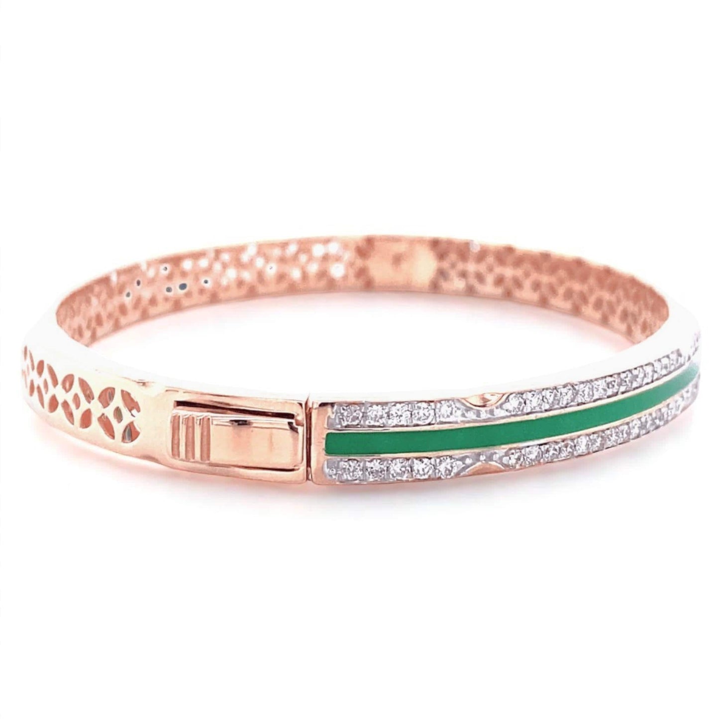 Green Enamel Natural Diamond Bangle Bracelet