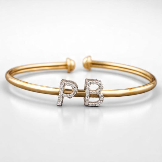 Initials Natural Diamond Open Cuff Bracelet