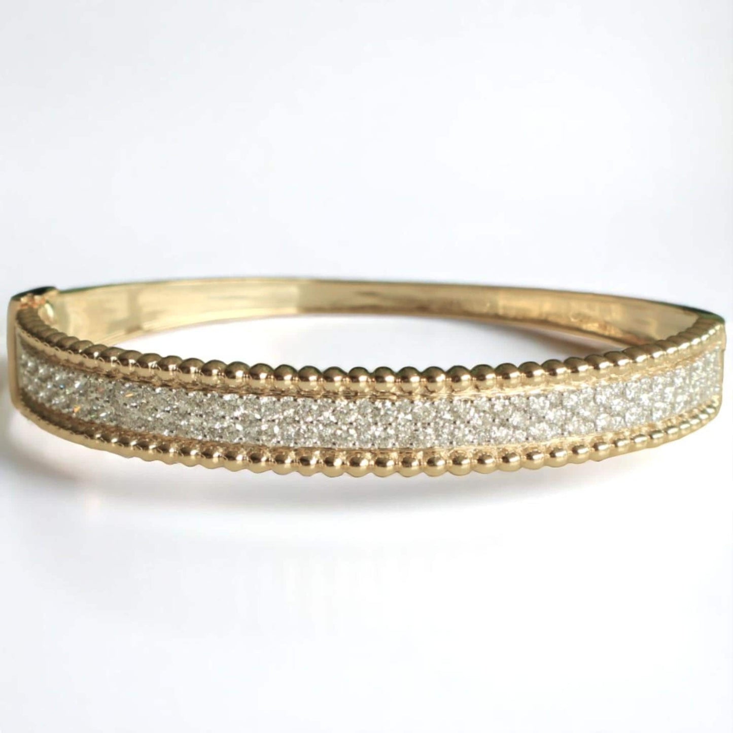 Gold Beaded Natural Diamond Broad Bracelet