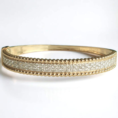 Gold Beaded Natural Diamond Broad Bracelet