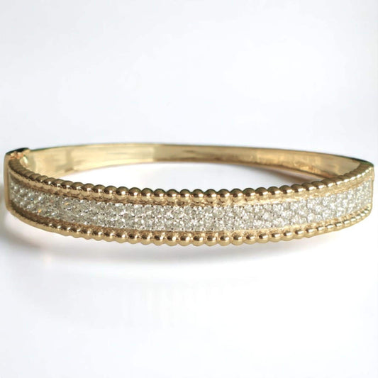 Gold Beaded Natural Diamond Broad Bracelet