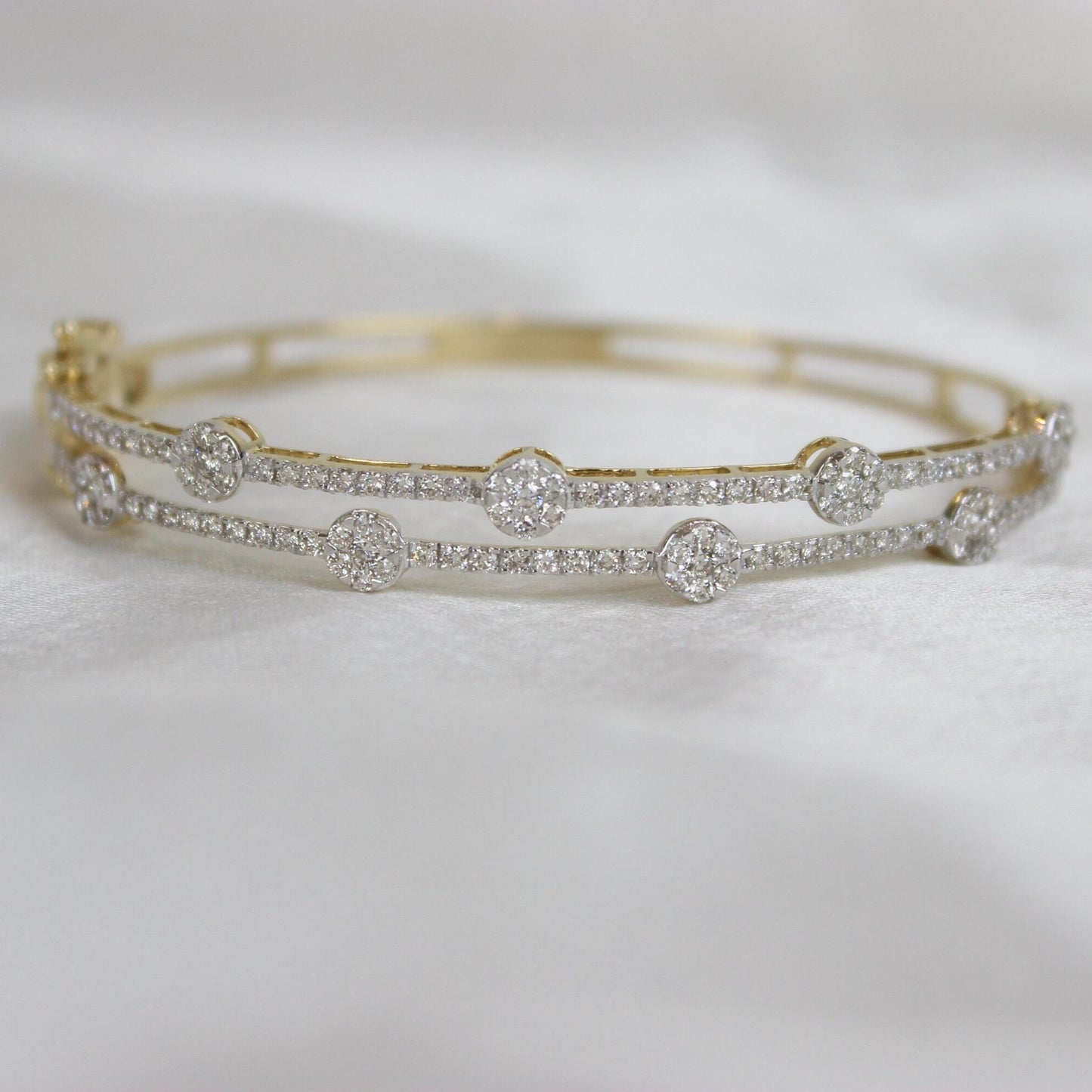 Dual Line Cluster Natural Diamond Cuff Bracelet