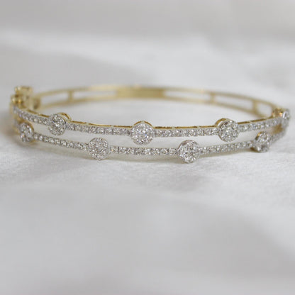 Dual Line Cluster Natural Diamond Cuff Bracelet