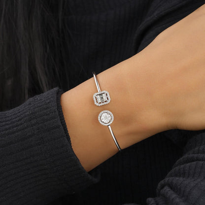 Open Halo Natural Diamond Open Cuff Minimalistic Bracelet