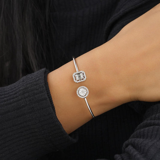 Open Halo Natural Diamond Open Cuff Minimalistic Bracelet