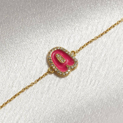 Personalized Initial Halo Diamond Enamel Bracelet