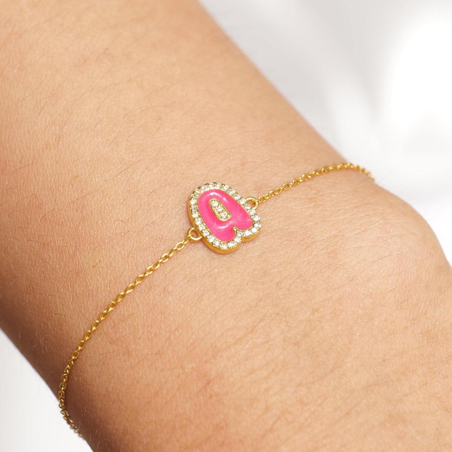 Personalized Initial Halo Diamond Enamel Bracelet