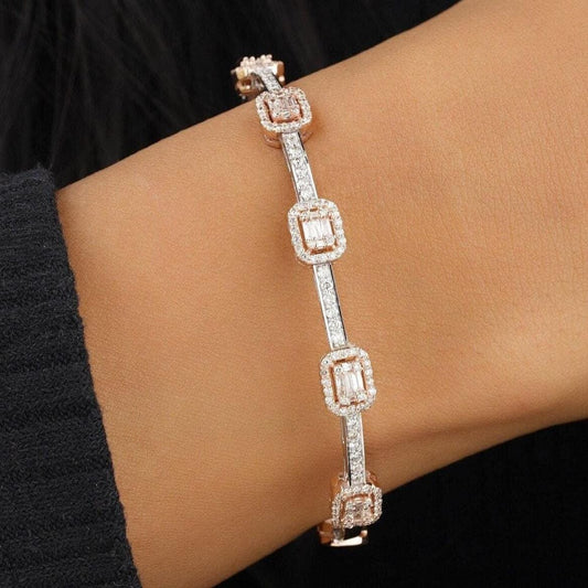 Emerald Cut Halo Bangle Bracelet
