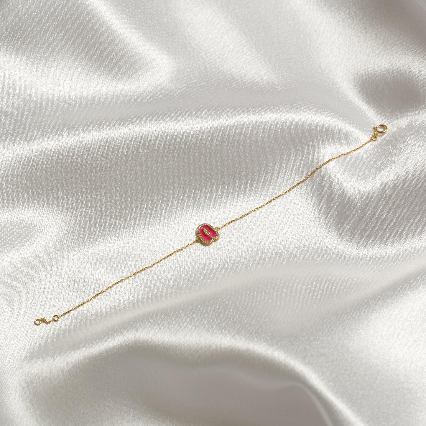 Personalized Initial Halo Diamond Enamel Bracelet