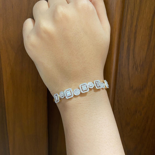Geometric Halo Natural Diamond Wedding Bracelet
