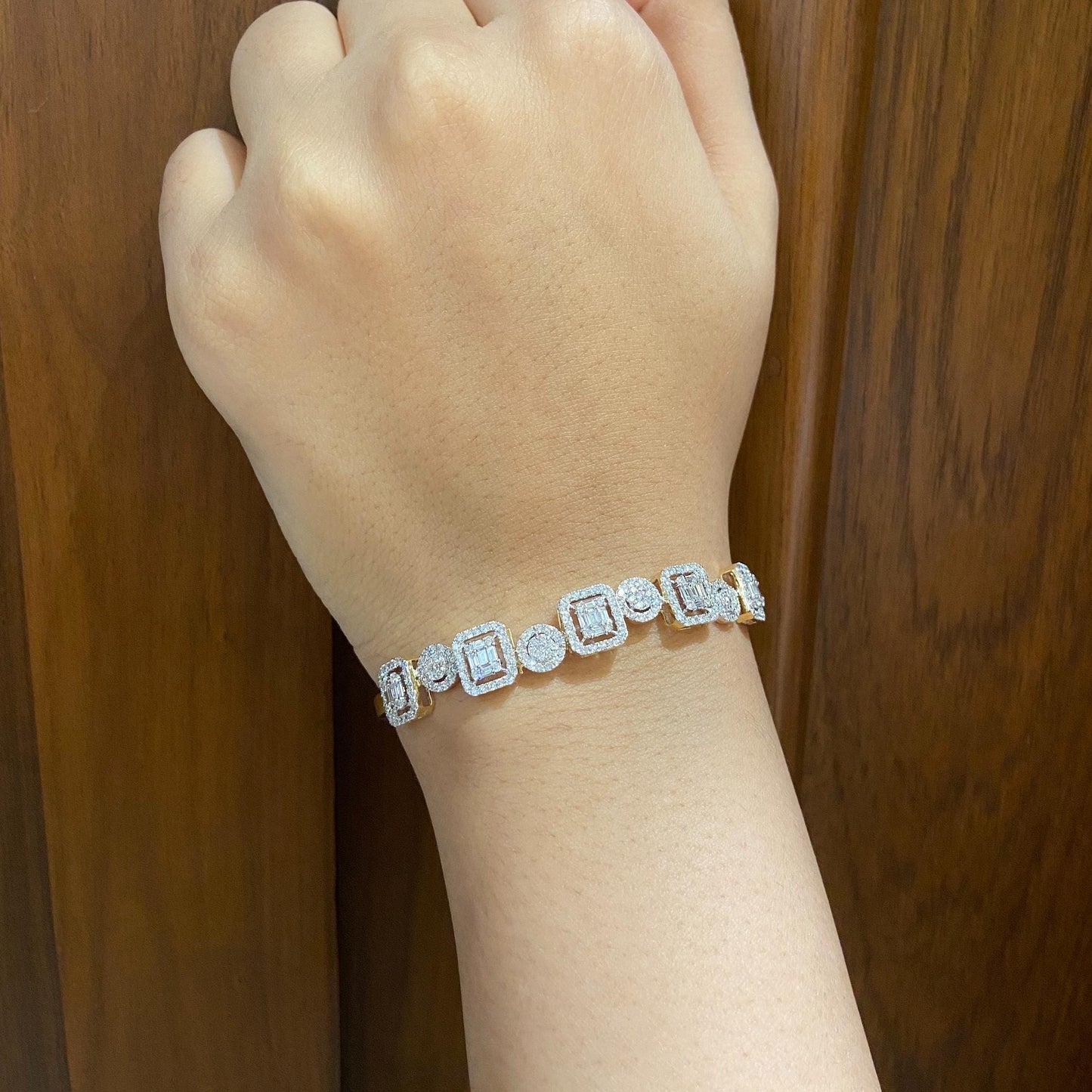 Geometric Halo Natural Diamond Wedding Bracelet