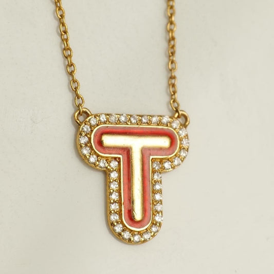 Personalized Initial Halo Diamond Enamel Necklace