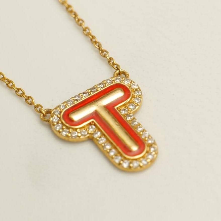 Personalized Initial Halo Diamond Enamel Necklace