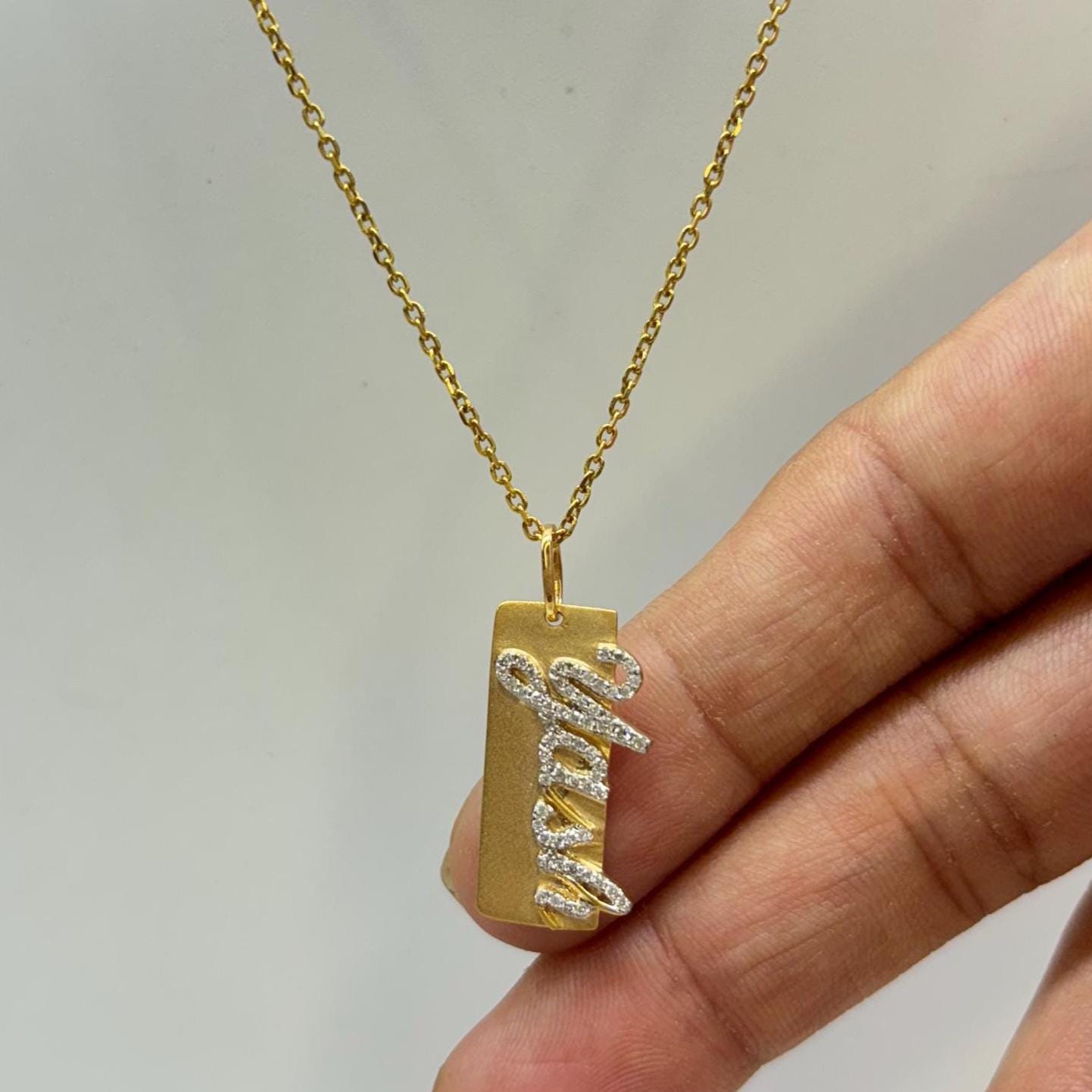 Personalized Nameplate Diamond Pendant Necklace