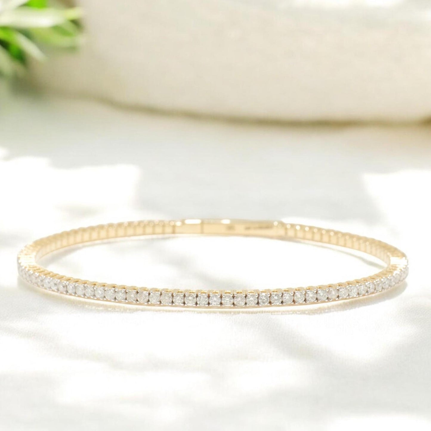 Single Row Sleek Natural Diamond Bangle Bracelet