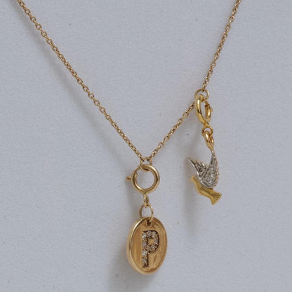 Personalized Initial Bird Charm Diamond Necklace