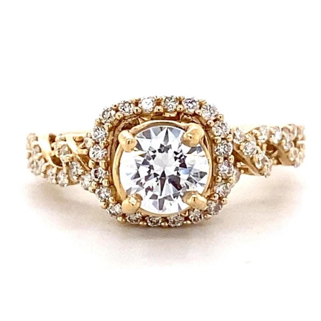 Round Solitaire Square Halo Diamond Ring
