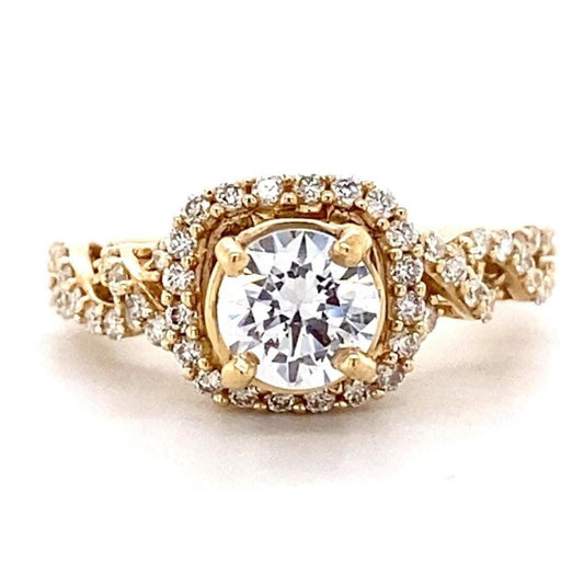 Round Solitaire Square Halo Diamond Ring