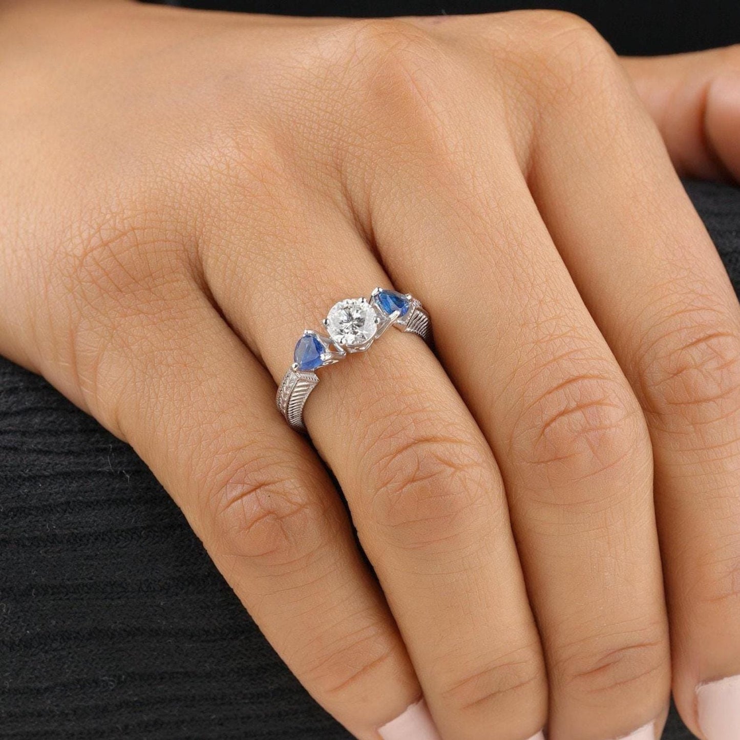 Solitaire Blue Sapphire Diamond Ring