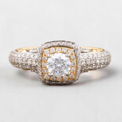 Cushion Halo Natural Diamond Bridal Pave Band Ring