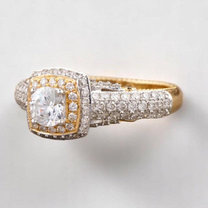 Cushion Halo Natural Diamond Bridal Pave Band Ring