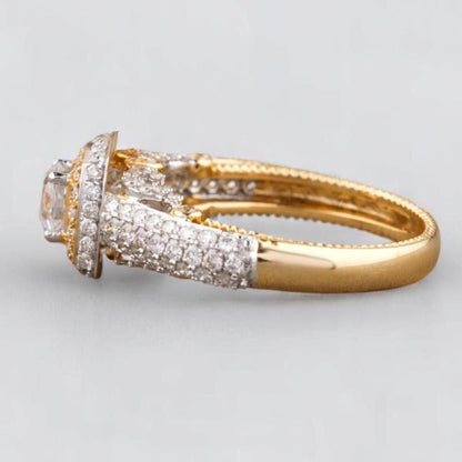 Cushion Halo Natural Diamond Bridal Pave Band Ring