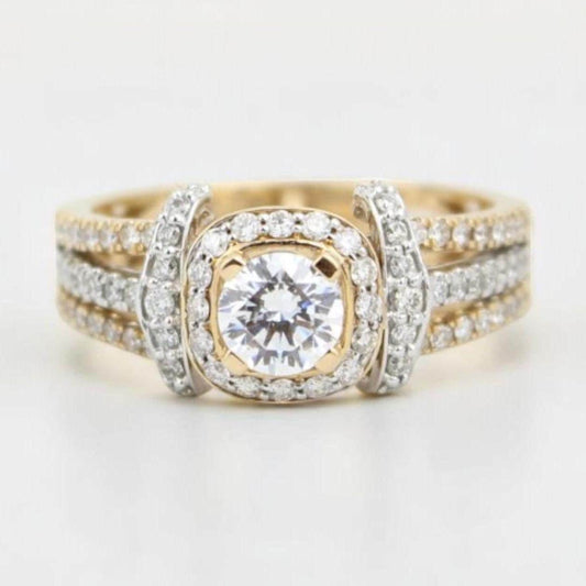 Round Solitaire Halo Natural Diamond Bridal Ring