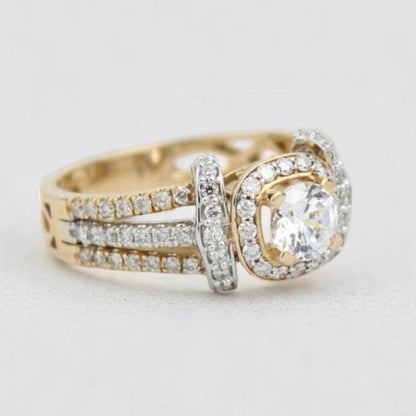 Round Solitaire Halo Natural Diamond Bridal Ring