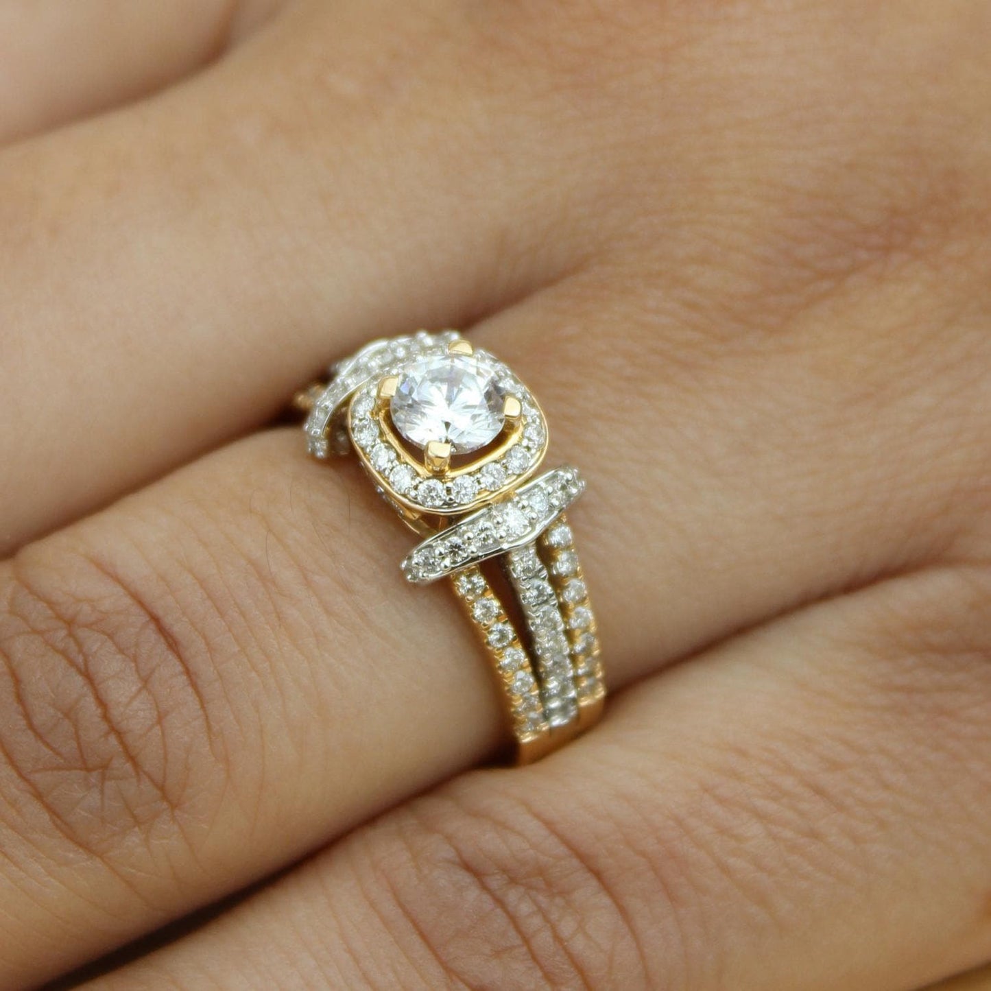 Round Solitaire Halo Natural Diamond Bridal Ring