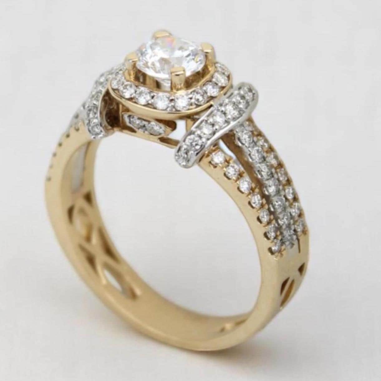 Round Solitaire Halo Natural Diamond Bridal Ring