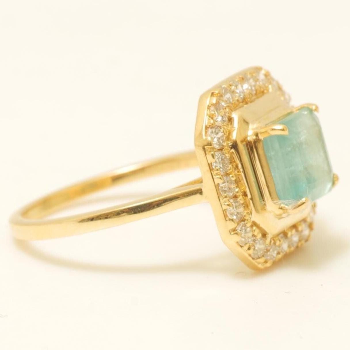 Princess Cut Halo Emerald Gemstone Diamond Ring