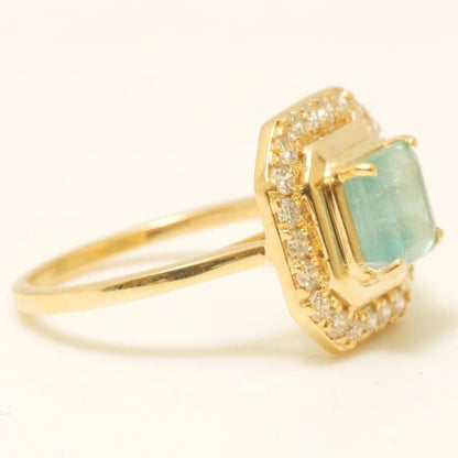 Princess Cut Halo Emerald Gemstone Diamond Ring