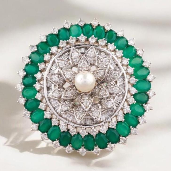 Emerald Flower Diamond Ring