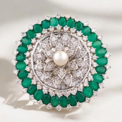 Emerald Flower Diamond Ring